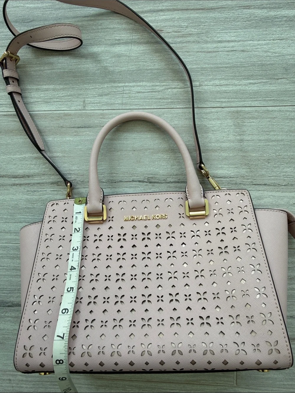 Michael Kors Pink Laser-Cut Satchel with Gold Hardware